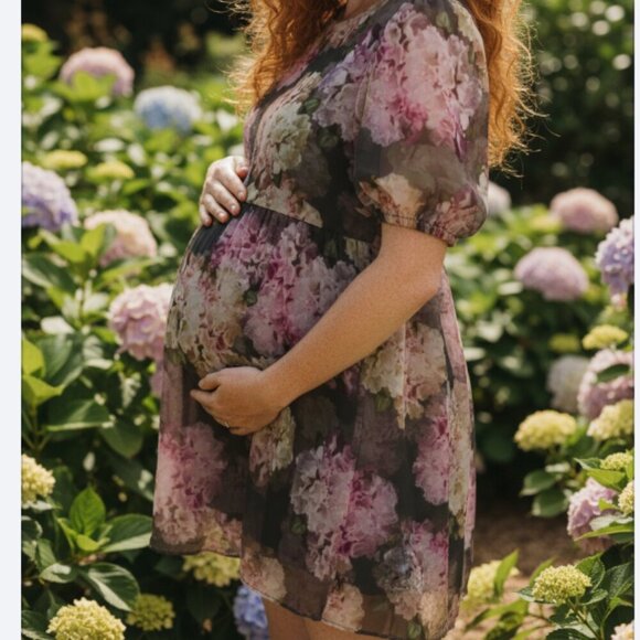 H&M Mama Blouse Floral Medium Tunic Maternity Puffy Sleeves Size Small - Picture 1 of 7